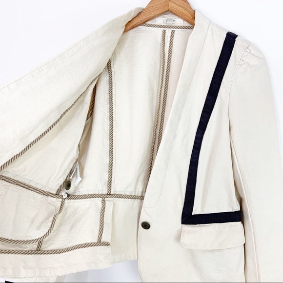 Loft Blazer Jacket Cream Navy Size 12 - Picture 3 of 8